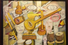 Midium - Mixed Midium on Board Canvas .Title- Musical Instruments also have life.Price Rs.1500/-. Size - 24"x 18"