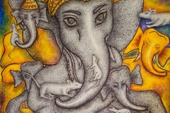 Midium - Mixed Midium on Cartiz Paper. Titel - Lord Ganesha with his friends.Price - Rs. 8000/-.Size- 16"X10".