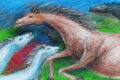 Titel - Semi Reallestic Horses Composition.Midium - Oile Pastel On Cartiz Paper.Size- 17"x 12" . Price - Rs. 4000/-