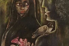 Titel - Love in Moon light.Midum - Mixed media on  Cartiz paper .Size - 15"x 17" .Price- Rs. 6000/-